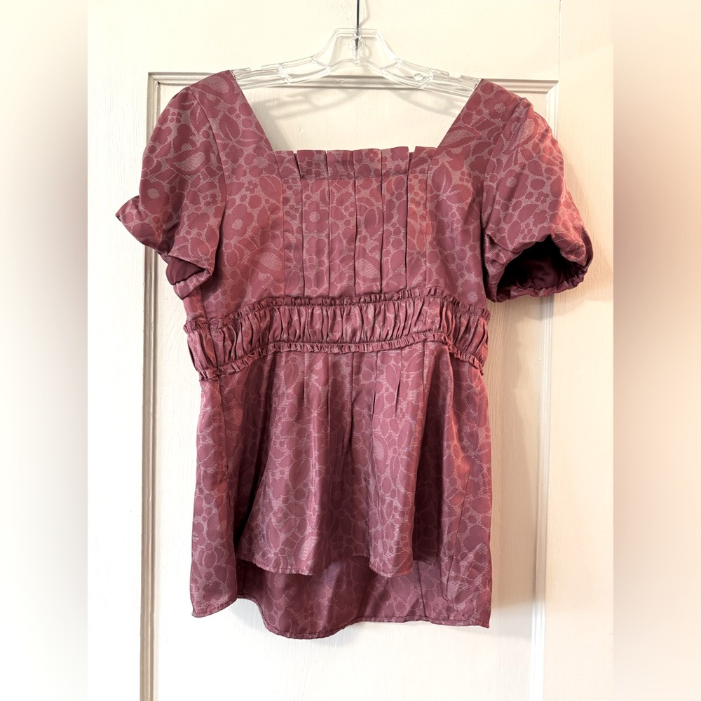 Marc Jacobs | 100% Silk Jacquard Pleated Square Neck Blouse - Sz 6 - Picture 6 of 10